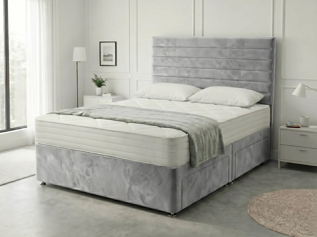 Heritage Sleigh Luxe | Upholstered Divan Drawer Bed with Pull-Out Drawers (UK) | Discount Bed Store (DBS) #DB133