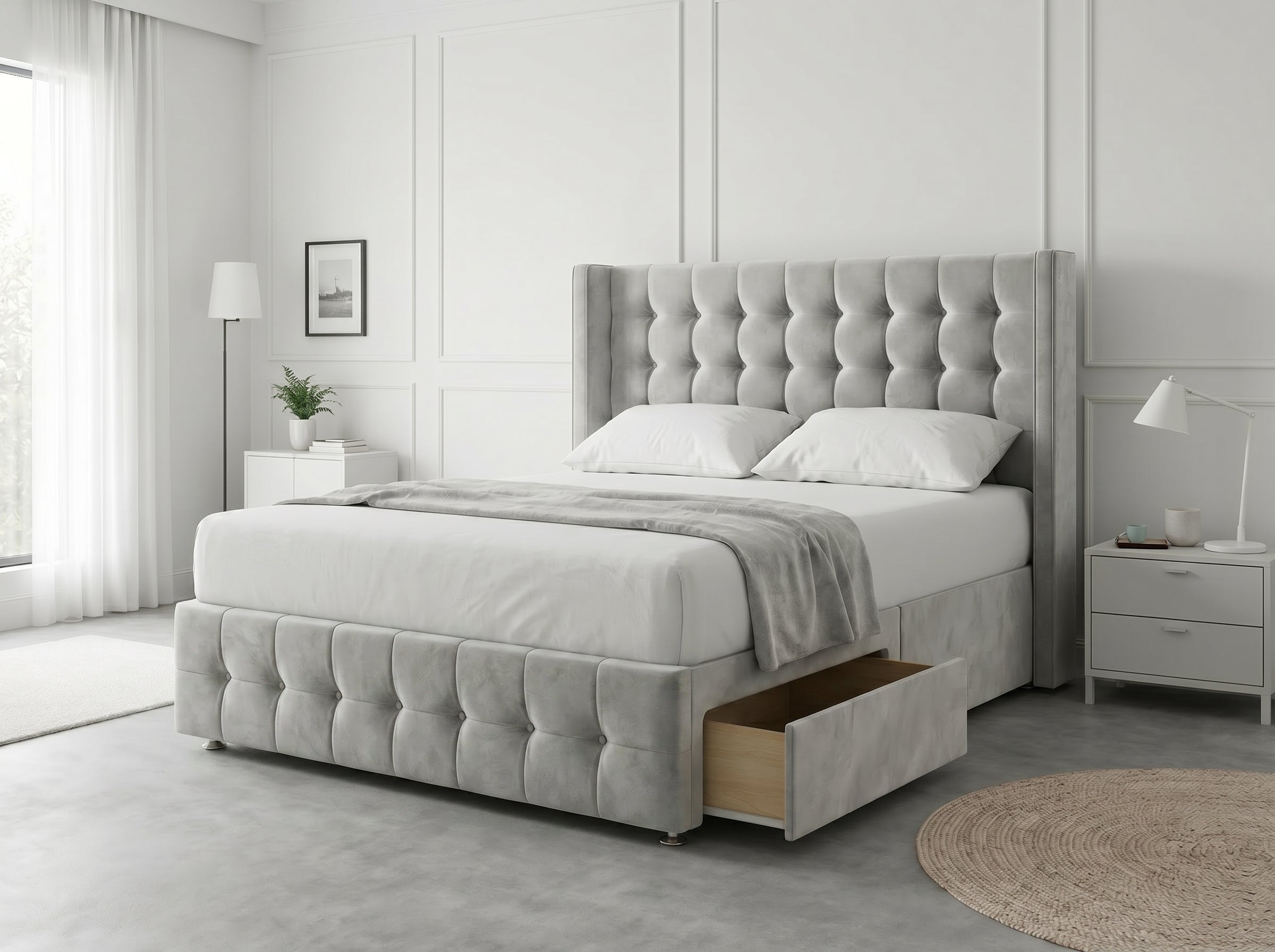 Noble Curve Deluxe | Premium Divan Drawer Bed with Storage Drawers (UK) | Discount Bed Store (DBS) #DB138