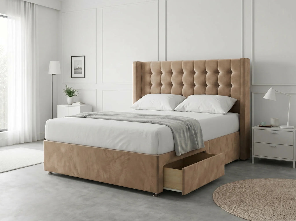 Noble Curve Deluxe | Premium Divan Drawer Bed with Storage Drawers (UK) | Discount Bed Store (DBS) #DB138