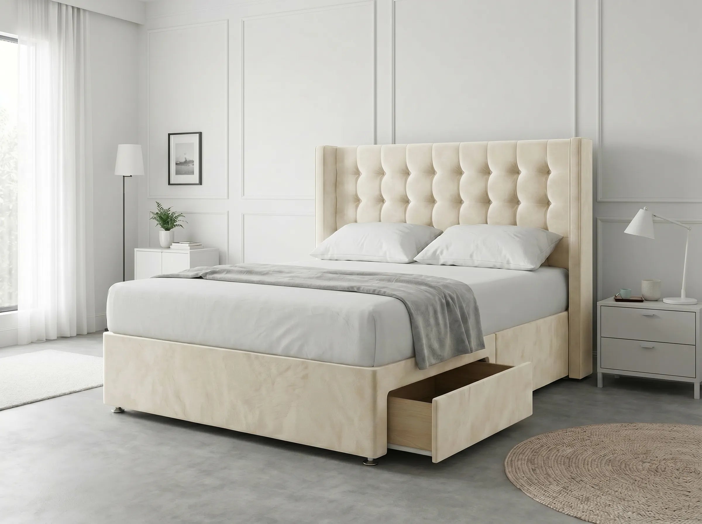 Noble Curve Deluxe | Premium Divan Drawer Bed with Storage Drawers (UK) | Discount Bed Store (DBS) #DB138