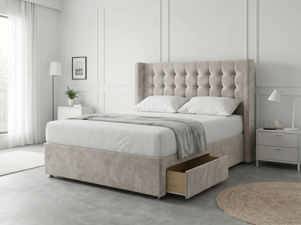 Noble Curve Deluxe | Premium Divan Drawer Bed with Storage Drawers (UK) | Discount Bed Store (DBS) #DB138