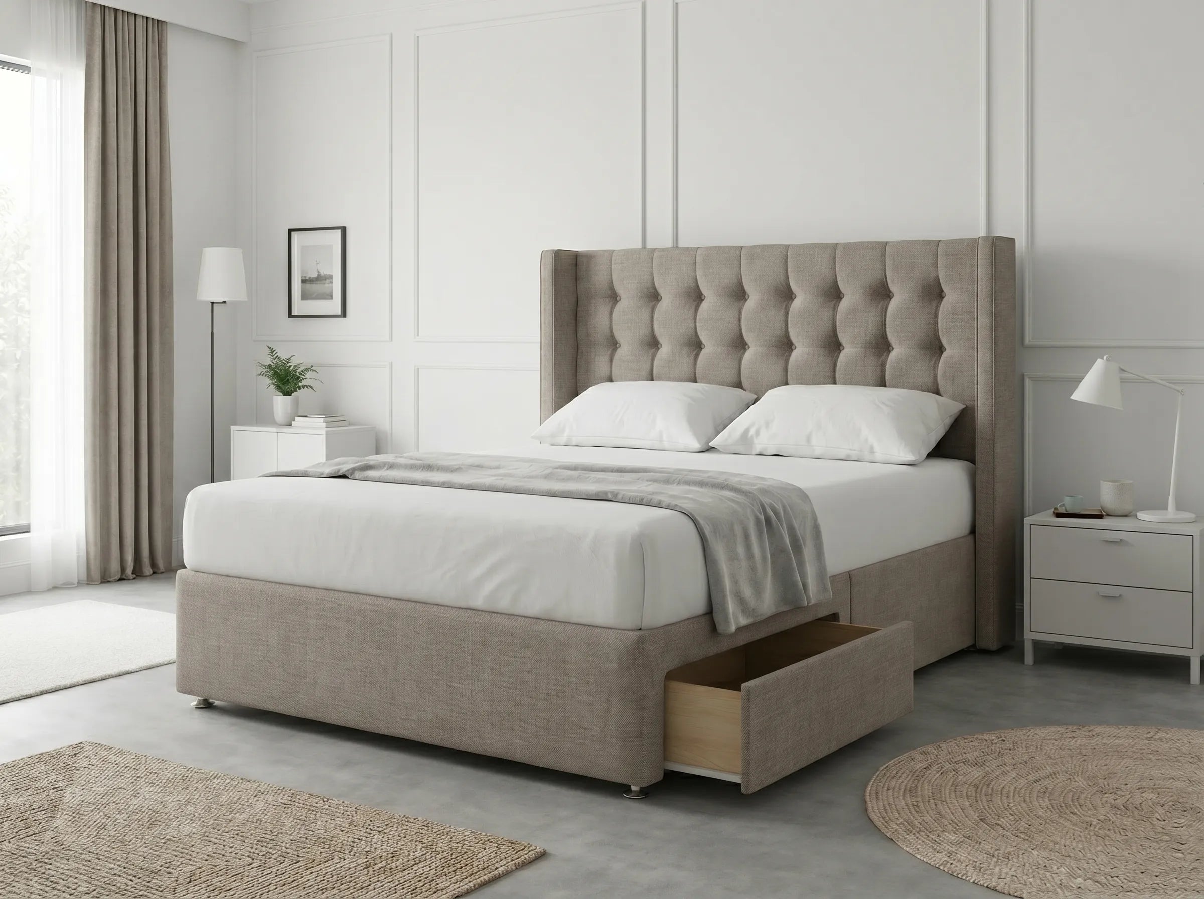 Noble Curve Deluxe | Premium Divan Drawer Bed with Storage Drawers (UK) | Discount Bed Store (DBS) #DB138