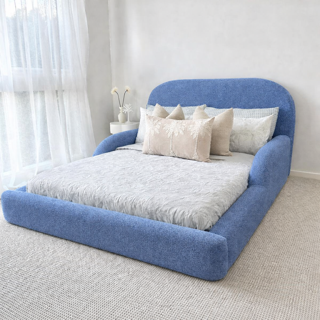 SafeNest Kids Platform Bed Frame – Modern Upholstered Kids Bed with Safety Side Rails | Optional Ottoman and Mattress | Discount Bed Store [K-001]
