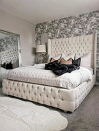 Sassari Chesterfield Winged Upholstered Fabric Bed