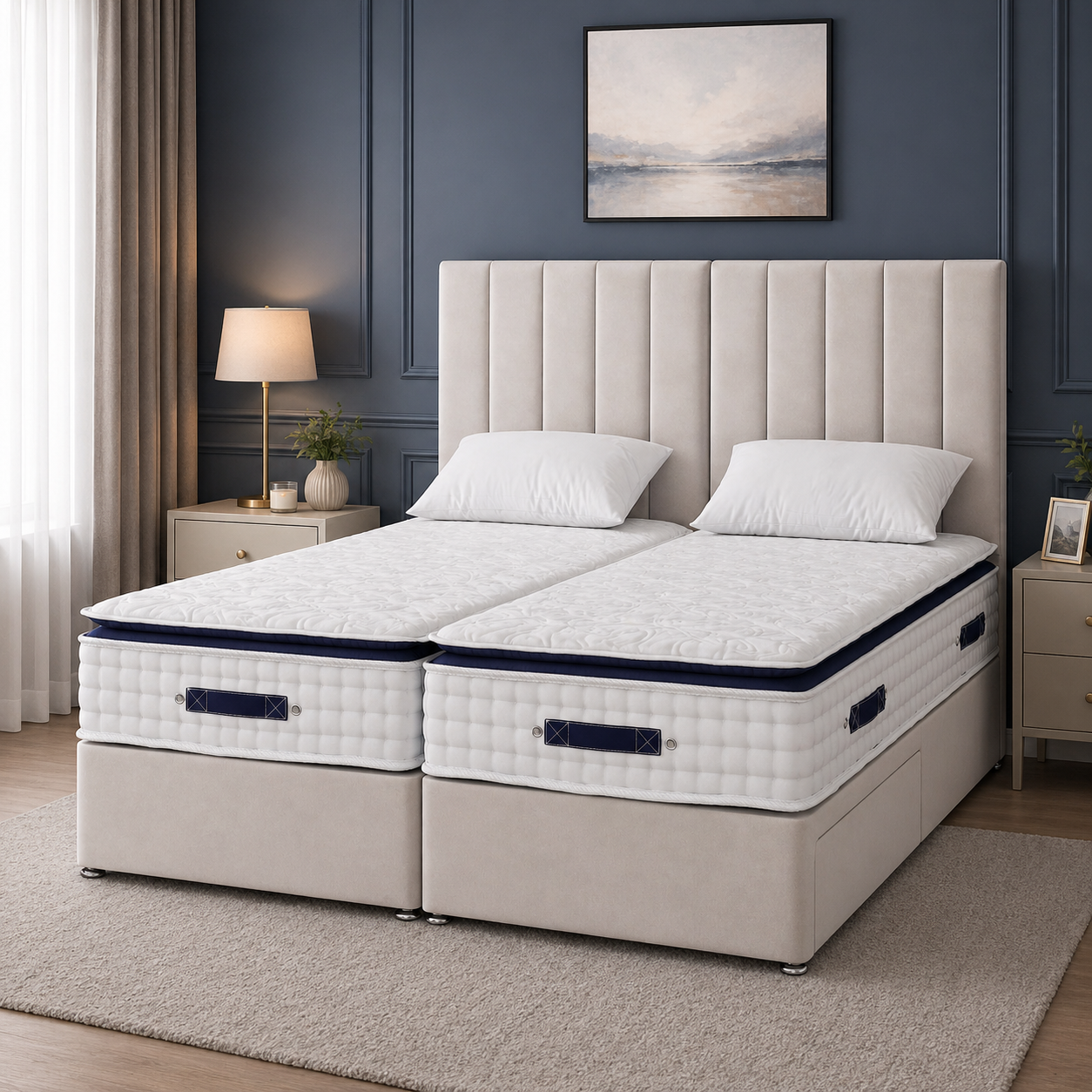 ImperialRest 2000 Pocket Pillowtop Linkable Zip & Link Divan Bed Set #BZL4