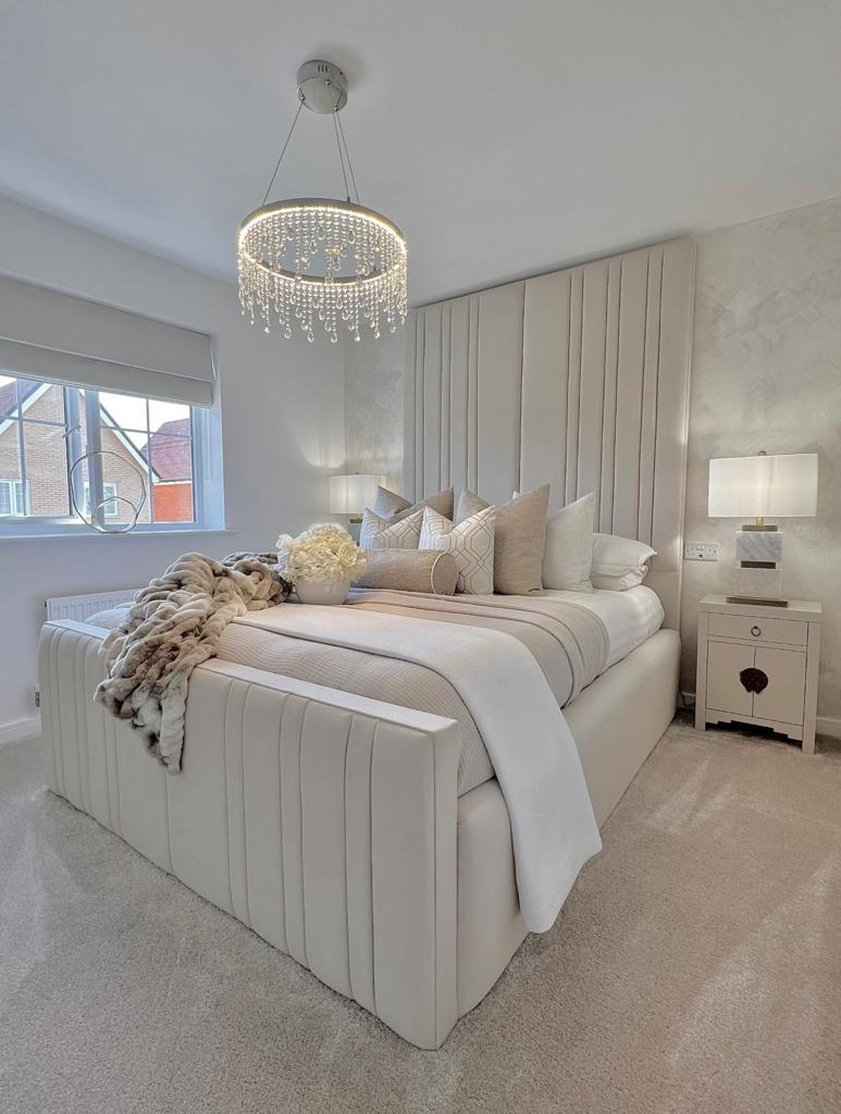 Double-Lined Upholstered Panel Bed Frame – Double-Lined Headboard and Tall High-Grade Footboard, Optional Ottoman or Drawer Base + Optional Mattress | Discount Bed Store [DBS-019]