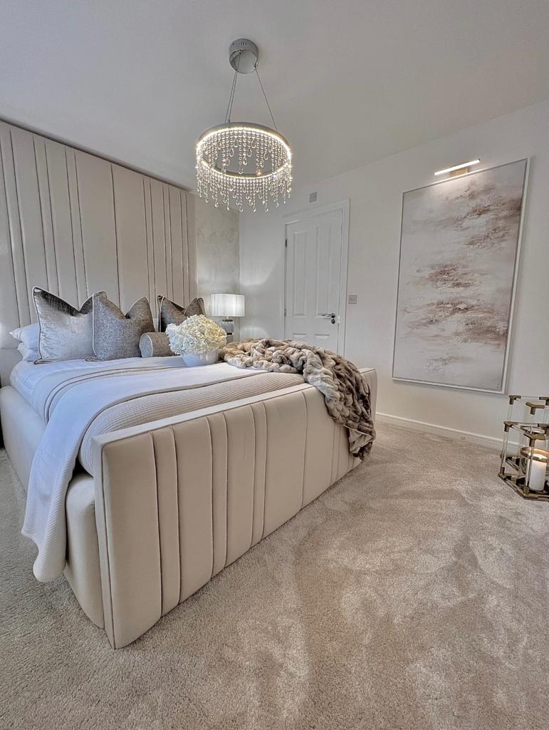 Double-Lined Upholstered Panel Bed Frame – Double-Lined Headboard and Tall High-Grade Footboard, Optional Ottoman or Drawer Base + Optional Mattress | Discount Bed Store [DBS-019]