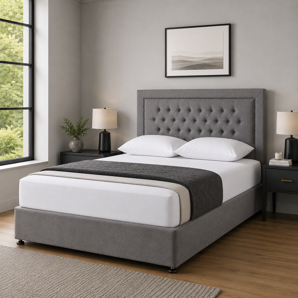 Serene Wingback Elegance | Divan Bed with Smooth Glide Storage Drawers (UK) | Discount Bed Store (DBS) #DB158