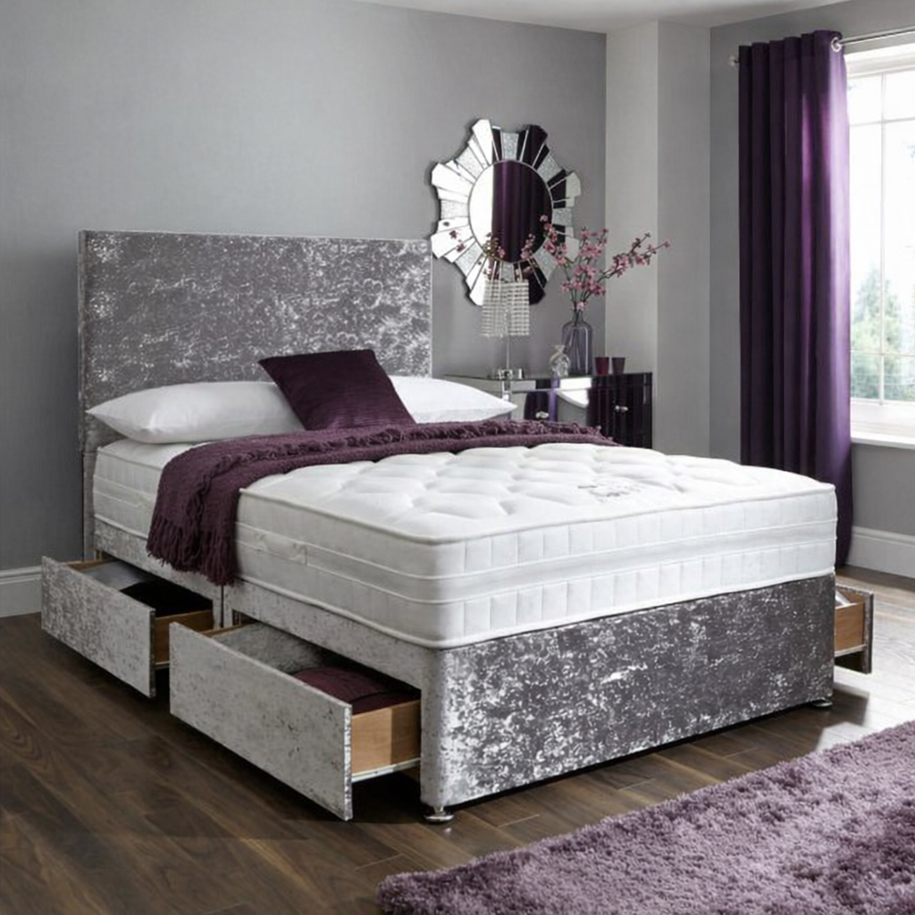 Plain Divan Drawer Bed – Plain Upholstered Headboard Design + Optional Mattress | Discount Bed Store [DBS-058]