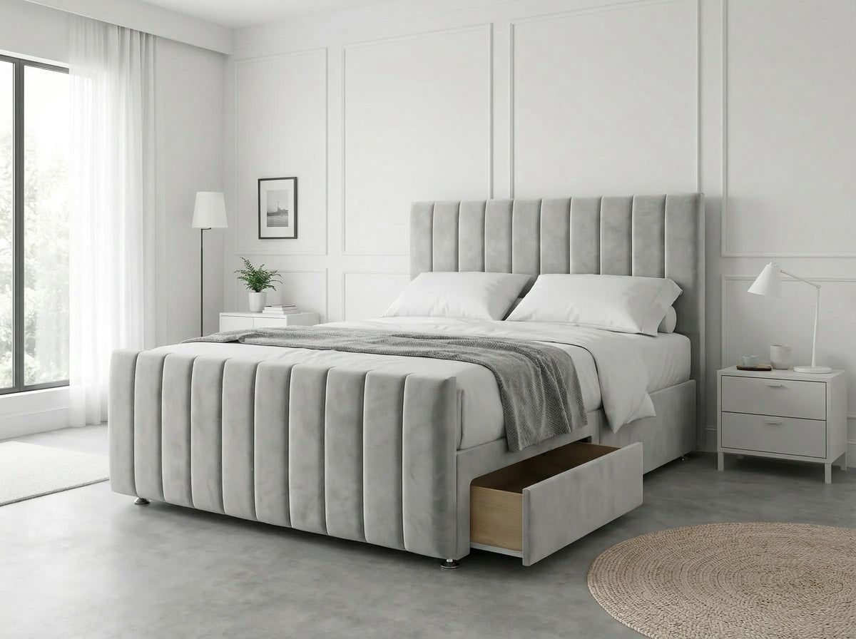 Modern Luxe Curve | Divan Drawer Bed Frame with Storage Drawers (UK) | Discount Bed Store (DBS) #DB150