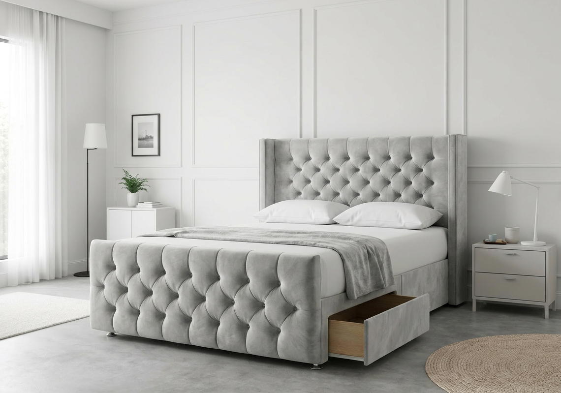 Luxury Curve Dream | Divan Drawer Bed Frame with Concealed Drawer Storage (UK) | Discount Bed Store (DBS) #DB146