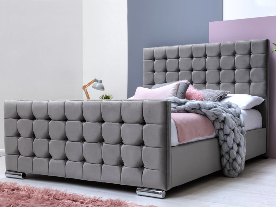 Cubed Upholstered Fabric Bed