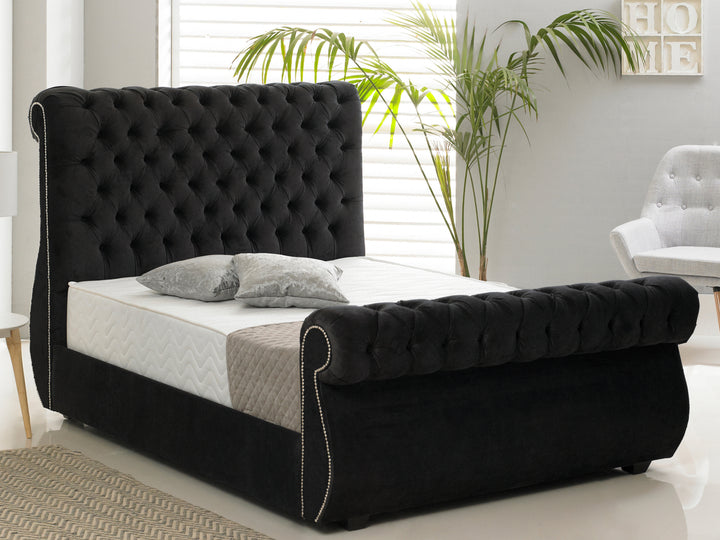 The Swan Upholstered Fabric Sleigh Bed