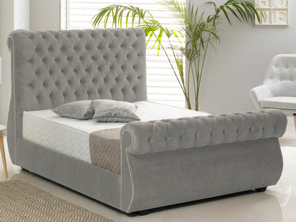 The Swan Upholstered Fabric Sleigh Bed