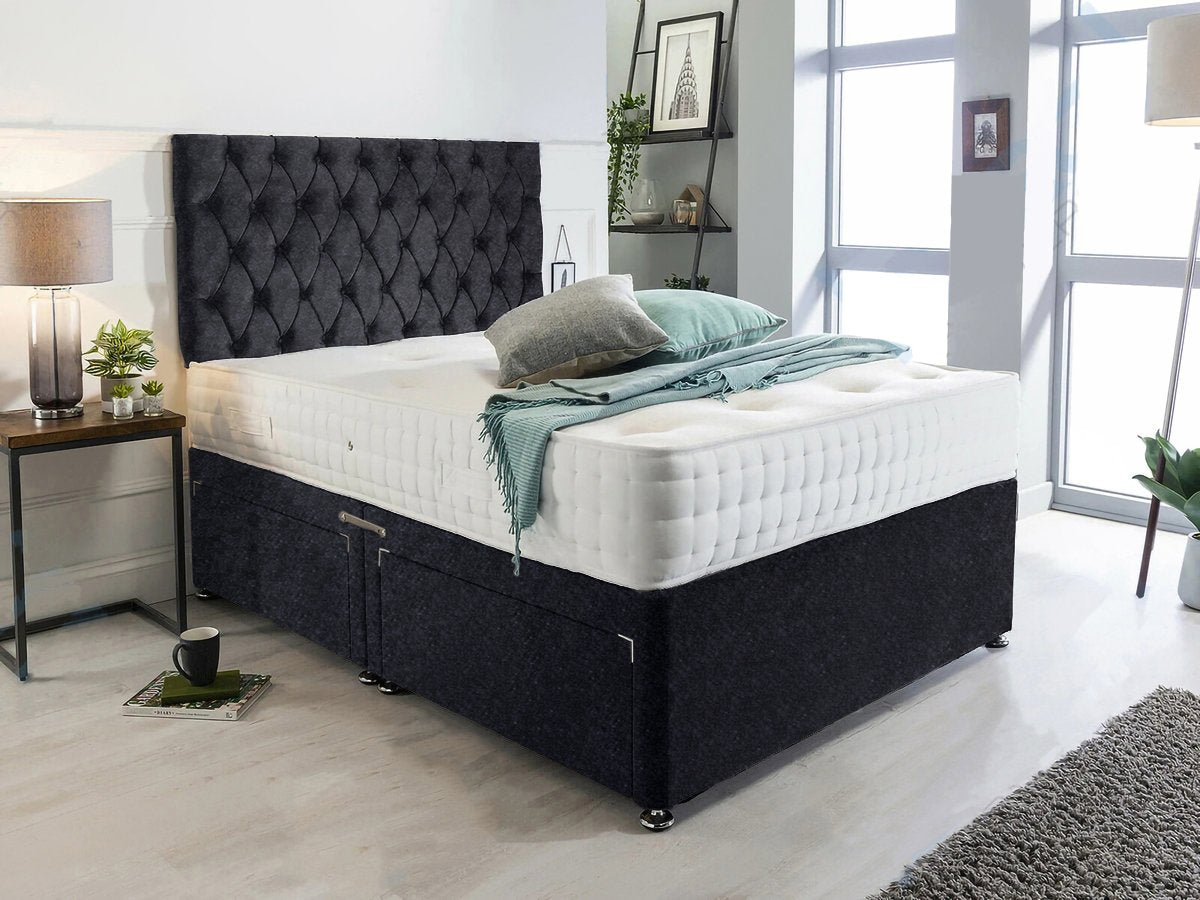 Velvet divan deals bed with drawers