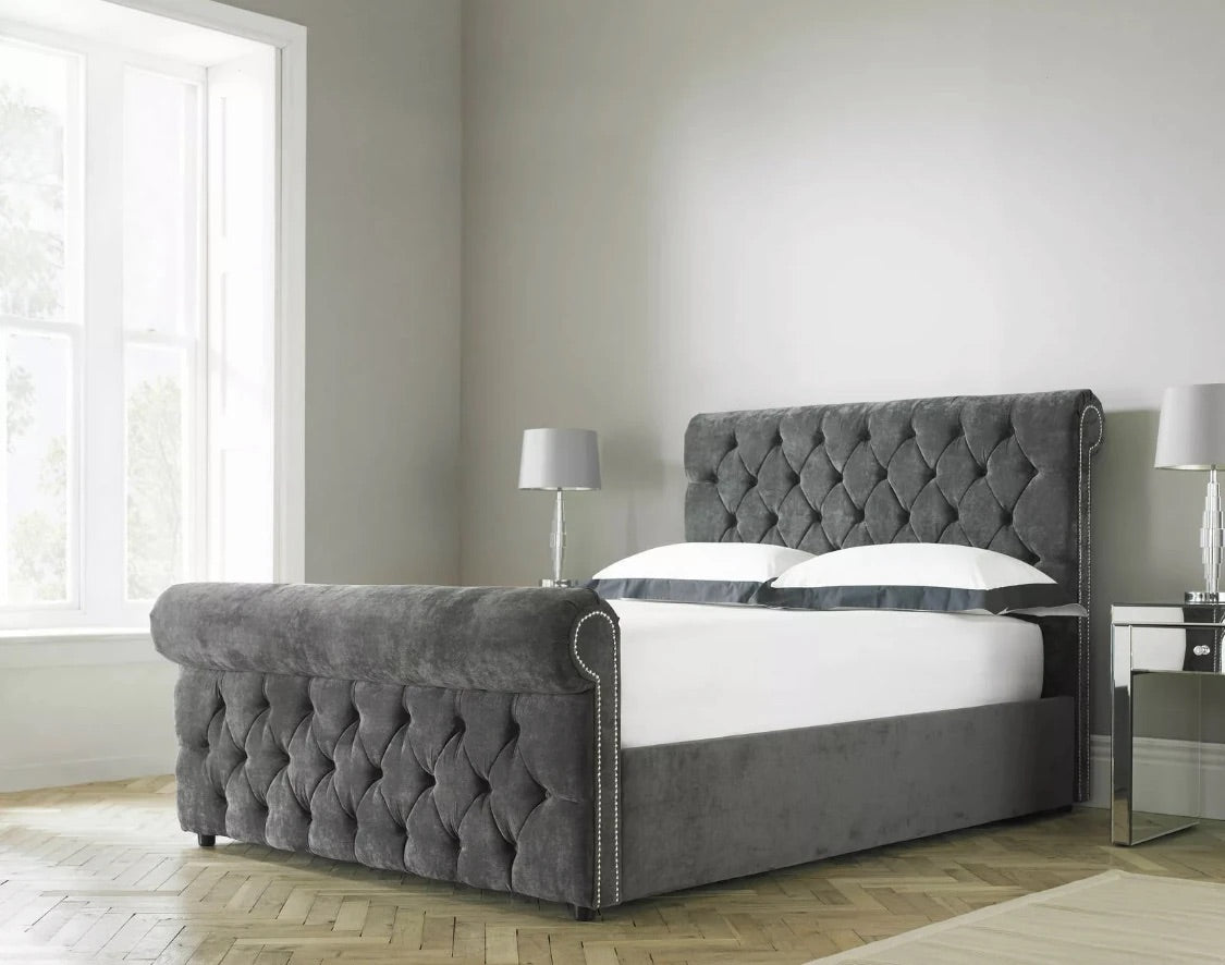 The Buckingham Uphholstered Fabric Sleigh Bed