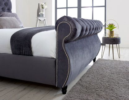 The Swan Upholstered Fabric Sleigh Bed