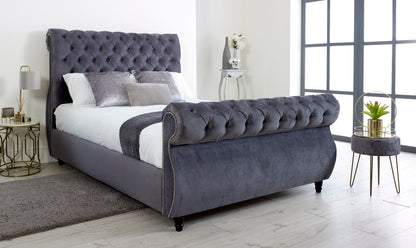 The Swan Upholstered Fabric Sleigh Bed