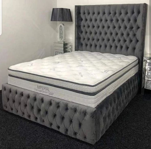 Imperial Chesterfield Winged Upholstered Fabric Bed