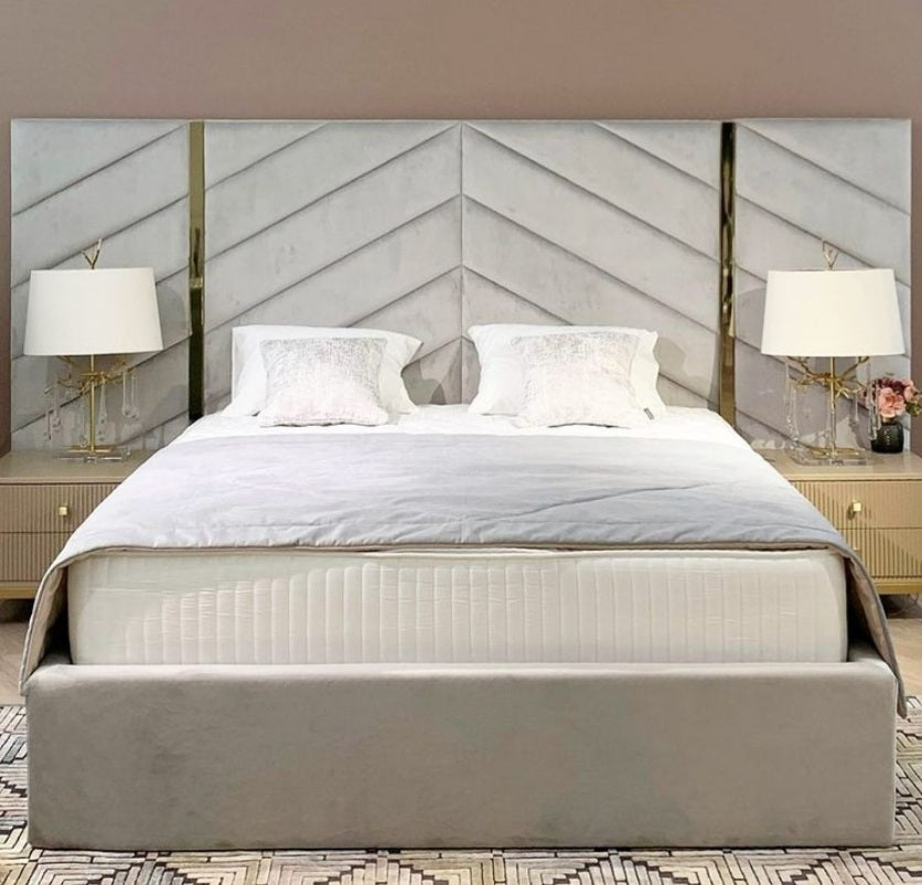 Atlas Art Deco Wide Headboard Metallic Trim Bed